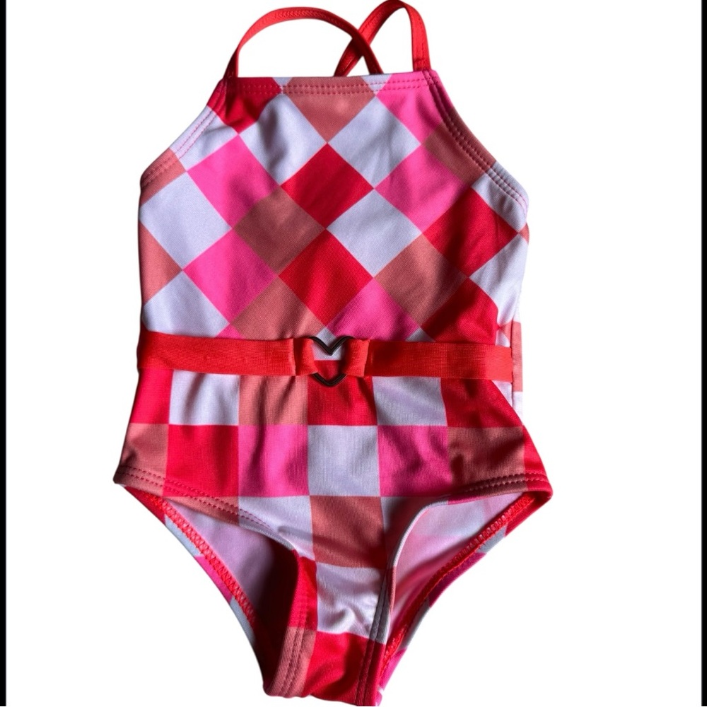Pink Platinum One Piece Pink and Red Swimsuit with Heart belt Baby girl size 12M